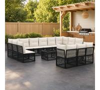 Ziaphsol Ensemble canapé de Jardin 14 pièces Noir polyrotin avec Coussins Amovibles modulable pour terrasse Balcon Patio et Espace détente extérieur