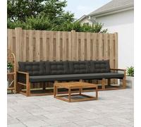 Ziaphsol Ensemble canapé d'extérieur 5 pièces Bois d'acacia Massif Naturel et Noir avec Coussins Amovibles modulable pour Jardin terrasse Salon convivialité