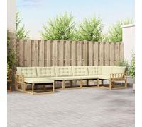 Ziaphsol Ensemble canapé d'extérieur 7 pièces Blanc crème en Bois d'acacia Massif avec Coussins Amovibles Mousse, Dossier textilène, idéal Jardin terrasse Salon Moderne Confortable Durable