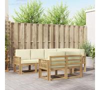 Ziaphsol Ensemble canapé d'extérieur 7 pièces Blanc crème en Polyester avec Coussins, Design à Lattes, accoudoirs Pratiques, Dimensions 247x128,5x73 cm, mobilier modulable pour Jardin Patio terrasse