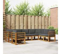 Ziaphsol Ensemble canapé d'extérieur modulable 9 pièces en Bois d'acacia Massif Naturel et Anthracite, avec Coussins Amovibles et accoudoirs Pratiques pour Jardin Patio Piscine