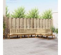 Ziaphsol Ensemble canapé d'extérieur modulable en Bois d'acacia Naturel et Beige, canapé Angle sectionnel composable avec Coussins en Mousse, terrasse Jardin Patio véranda Lounge, 6 Places