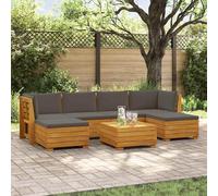 Ziaphsol Ensemble canapé Fauteuil Pouf Angle Module siège, Banquette Sofa méridienne modulable en Bois d Acacia huilé, 7 pièces Marron pour Jardin terrasse Balcon Patio
