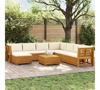 Ziaphsol Ensemble canapé Fauteuil Pouf d extérieur modulable, Angle Module élément siège Banquette Sofa méridienne en Bois d Acacia Marron, 9 pièces avec Coussins pour Jardin terrasse Balcon Patio