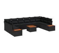 Ziaphsol Ensemble canapé Jardin 11 pcs Noir Poly rotin avec Coussins modulaires et Table Basse, mobilier extérieur Durable pour terrasse Balcon Patio Veranda Piscine