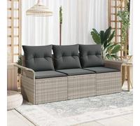 Ziaphsol Ensemble canapé Jardin 3 pièces Gris Clair Poly rotin avec Coussins, Rangement intégré, Pieds réglables, léger et Durable pour terrasse, Balcon, Patio, réception et détente en extérieur