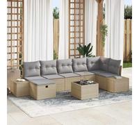 Ziaphsol Ensemble canapé Jardin 8 pièces Beige polyrotin avec Coussins modulable résistant UV pour terrasse Balcon Patio Repas détente extérieur