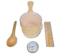 Ziaphsol Ensemble d'accessoires de sauna 5 pièces avec seau à infusion, truelle, sablier et hygromètre thermique, étanche avec insert intérieur, pour mesurer le climat du sauna et planifier le temps