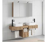 Ziaphsol Ensemble d'armoire de Salle de Bain 4 pièces en Bois d'ingénierie avec Miroir LED éclairant, Meuble Mural de Rangement Moderne pour Chambre ou entrée, Finition chêne Artisanal