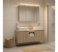 Ziaphsol Ensemble d'armoire de Salle de Bain 4 pièces en Bois d'ingénierie Chêne Sonoma pour Rangement Mural Moderne avec miroirs LED intégrés pour Chambre, Salle de Bain ou entrée