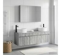 Ziaphsol Ensemble d'armoire de Salle de Bain 4 pièces Sonoma Gris avec Meubles muraux, Miroir LED, Rangement Pratique, Design Moderne, idéal pour Salle de Bain, Chambre ou entrée
