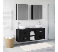 Ziaphsol Ensemble d'armoire de Salle de Bain en Bois d'ingénierie Noir avec éclairage LED intégré, Rangement Mural 5 pièces pour Espace Moderne, idéal pour Chambre, Salle ou entrée