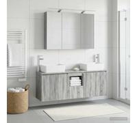 Ziaphsol Ensemble d'armoire de Salle de Bain Moderne 4 pièces Sonoma Gris en Bois d'ingénierie avec éclairage LED intégré pour Rangement Efficace et Design Mural Contemporain adapté à Tout intérieur