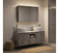 Ziaphsol Ensemble d'armoire Salle de Bain 4 pièces Gris béton mobilier Mural Moderne avec éclairage LED, Rangement Pratique pour Chambre, Salon, Cuisine ou entrée
