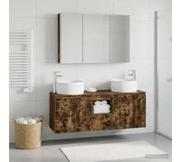 Ziaphsol Ensemble d'armoire Salle de Bain en Bois d'ingénierie avec Miroir LED éclairant, Meuble Mural de Rangement Moderne pour Chambre ou entrée, Finition chêne fumé