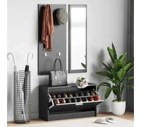 Ziaphsol Ensemble d'armoires à Chaussures 3-en-1 Noir en Bois d'ingénierie avec Miroir Mural et Porte-Manteau pour entrée, Couloir ou Chambre, Rangement Pratique et modulable