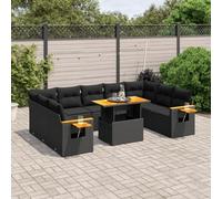 Ziaphsol Ensemble de 11 canapés de jardin en rotin synthétique noir, design modulaire, table réglable, coussin avec housse amovible, pour terrasse et balcon