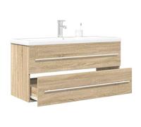 Ziaphsol Ensemble de 2 meubles de salle de bain en bois de chêne Sonoma, 100 cm de large, lavabo en céramique avec trop-plein, montage mural, armoire de salle de bain, design peu encombrant