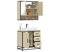 Ziaphsol Ensemble de 2 meubles de salle de bain en bois de chêne Sonoma, lavabo de 65 cm avec armoire à miroir, cabinet d'évier robuste pour salle de bain