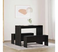 Ziaphsol Ensemble de 2 tables à manger en bois aspect chêne noir pour 2 personnes avec table à manger et banc, 97 x 47 x 75 cm, intérieur pour repas et soirée en famille