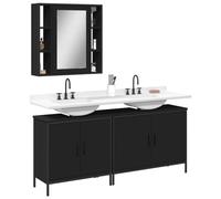 Ziaphsol Ensemble de 3 meubles de salle de bain en bois noir en acier revêtu par pulvérisation, verre, avec miroir, armoires de lavabo, pour salle de bain, grand espace de rangement