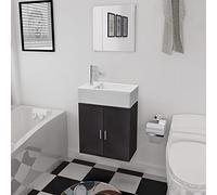 Ziaphsol Ensemble de 3 meubles de salle de bain, noirs, 48 x 25 x 48 cm, matériau du bois, lavabo en céramique, lavabo mural, miroir, vis de vidange pop-up, design moderne
