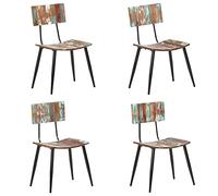 Ziaphsol Ensemble de 4 chaises à Manger en Bois de récupération Solide avec Structure en Fer, Style Vintage Industriel, Design scandinave, Finition Multicolore