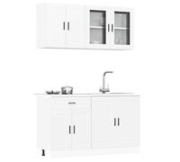 Ziaphsol Ensemble de 4 Meubles de Cuisine Blanc Porto en Bois d'ingénierie avec armoires, Buffet, étagères et vitrine pour Rangement Efficace dans Salle à Manger ou Salon