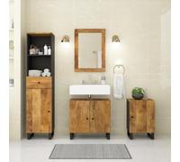 Ziaphsol Ensemble de 4 meubles de salle de bain en bois massif mangue, marron miel, avec meuble sous lavabo, armoire haute, armoire miroir, pour salle de bain, espace de rangement robuste