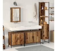 Ziaphsol Ensemble de 4 meubles de salle de bain modernes en bois marron avec miroir et espace de rangement mural pour ustensiles de salle de bain