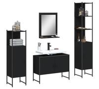 Ziaphsol Ensemble de 4 meubles de salle de bain, noirs, bois dérivé, acier revêtu par pulvérisation, verre, 80 x 33 x 60 cm, meuble sous-vasque, grand espace de rangement pour salle de bain