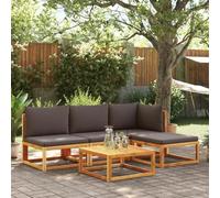 Ziaphsol Ensemble de 5 canapés de jardin en bois d'acacia, cordage gris, design modulaire, avec coussins, meubles d'extérieur robustes pour terrasse, jardin et balcon