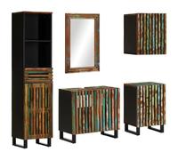 Ziaphsol Ensemble de 5 meubles de salle de bain en bois massif d'acacia, meuble sous lavabo, armoire haute, armoire murale, miroir, bois dur robuste, pour salle de bain