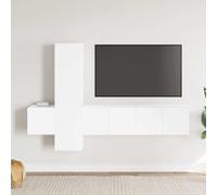 Ziaphsol Ensemble de 5 meubles TV en bois blanc, montage mural, design moderne, espace de rangement pour salon, console multimédia pour home cinéma, support TV polyvalent