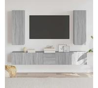 Ziaphsol Ensemble de 5 meubles TV gris Sonoma - Montage mural - Console multimédia - Buffet bas - Commode avec espace de rangement - Gestion des câbles - Pour salon, home cinéma