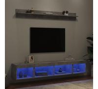 Ziaphsol Ensemble de 5 pièces murale en bois gris béton avec éclairage LED RVB - Montage mural - Espace de rangement pour salon - Centre de divertissement moderne