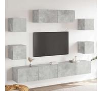 Ziaphsol Ensemble de 7 meubles TV gris béton - Montage mural - Meuble TV - Console multimédia HiFi - Buffet avec espace de rangement - Pour salon, home cinéma