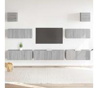 Ziaphsol Ensemble de 7 meubles TV gris en bois Sonoma - Montage mural - Design moderne pour le salon - Robuste et résistant à l'humidité - Grand espace de rangement - 2 x 80 cm, 1 x 100 cm, 2 x 30,5