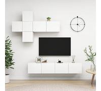 Ziaphsol Ensemble de 7 meubles TV modernes en bois blanc pour salon, meuble TV, console multimédia, buffet hi-fi, avec gestion des câbles et espace de rangement pour home cinéma
