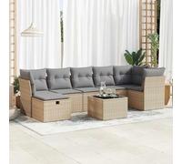 Ziaphsol Ensemble de 8 meubles d'extérieur en polyrotin beige avec espace de rangement, design modulaire, résistant aux UV, housses de coussin amovibles pour terrasse