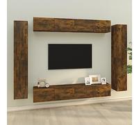 Ziaphsol Ensemble de 8 meubles TV en bois de chêne fumé - Montage mural - Console multimédia - Buffet bas avec espace de rangement et gestion des câbles - Pour salon et home cinéma