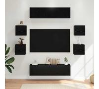 Ziaphsol Ensemble de 8 meubles TV en chêne noir - 120 x 30 x 30 cm - Montage mural - Console multimédia modulaire avec tiroirs et porte - Pour salon, home cinéma, gestion des câbles
