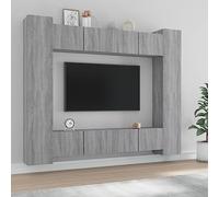 Ziaphsol Ensemble de 8 meubles TV gris Sonoma en bois avec beaucoup d'espace de rangement, montage mural, console multimédia pour salon et home cinéma