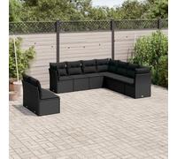 Ziaphsol Ensemble de 9 meubles de jardin en polyrotin noir résistant aux UV Design modulaire pour terrasse, balcon, résistant aux intempéries, charge maximale 110 kg par siège