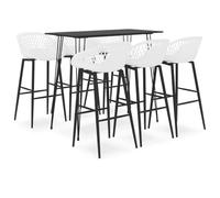 Ziaphsol Ensemble de bar 7 pièces noir et blanc avec table de bar MDF 120 x 60 x 105 cm et 6 tabourets de bar PP métal hauteur d'assise 74,5 cm pour bar, pub, restaurant, terrasse