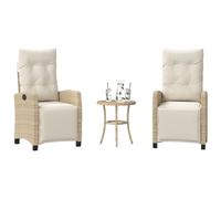 Ziaphsol Ensemble de Bistro 3 pièces en résine tressée Beige avec Coussins Amovibles, fauteuils inclinables, Table Ronde 45 cm, mobilier de Jardin terrasse Balcon pour détente Repas extérieur