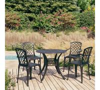 Ziaphsol Ensemble de Bistro 5 pièces en Aluminium coulé Noir, mobilier extérieur pour terrasse, Balcon ou Patio, Table Basse avec Trou Parasol, 4 chaises Confortables avec accoudoirs et Dossier