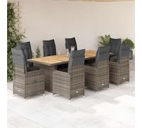Ziaphsol Ensemble de bistro de jardin 9 pièces avec coussins gris en polyrotin avec table et fauteuils de salon confortables pour terrasse, balcon, meubles de jardin avec fauteuils de relaxation