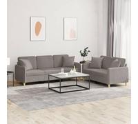 Ziaphsol Ensemble de canapé 2 pièces avec coussins, tissu taupe, 138/198 cm de large, structure en métal robuste, confortable pour le salon