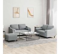 Ziaphsol Ensemble de canapé 3 pièces avec coussins, tissu gris clair, 2 x canapé et repose-pieds 2 places, structure en contreplaqué métallique robuste, meuble de salon confortable, housse respirante